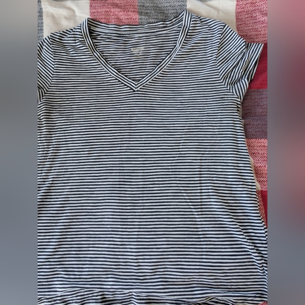 Hollister Black and White Striped V-Neck Tee